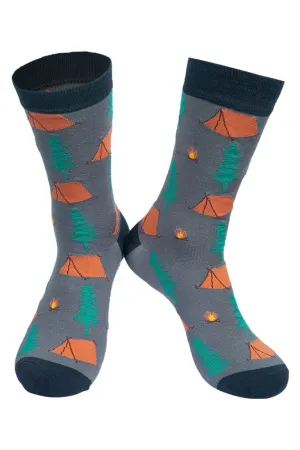 Grey Mens Bamboo Camping Socks Novelty Hiking Sock