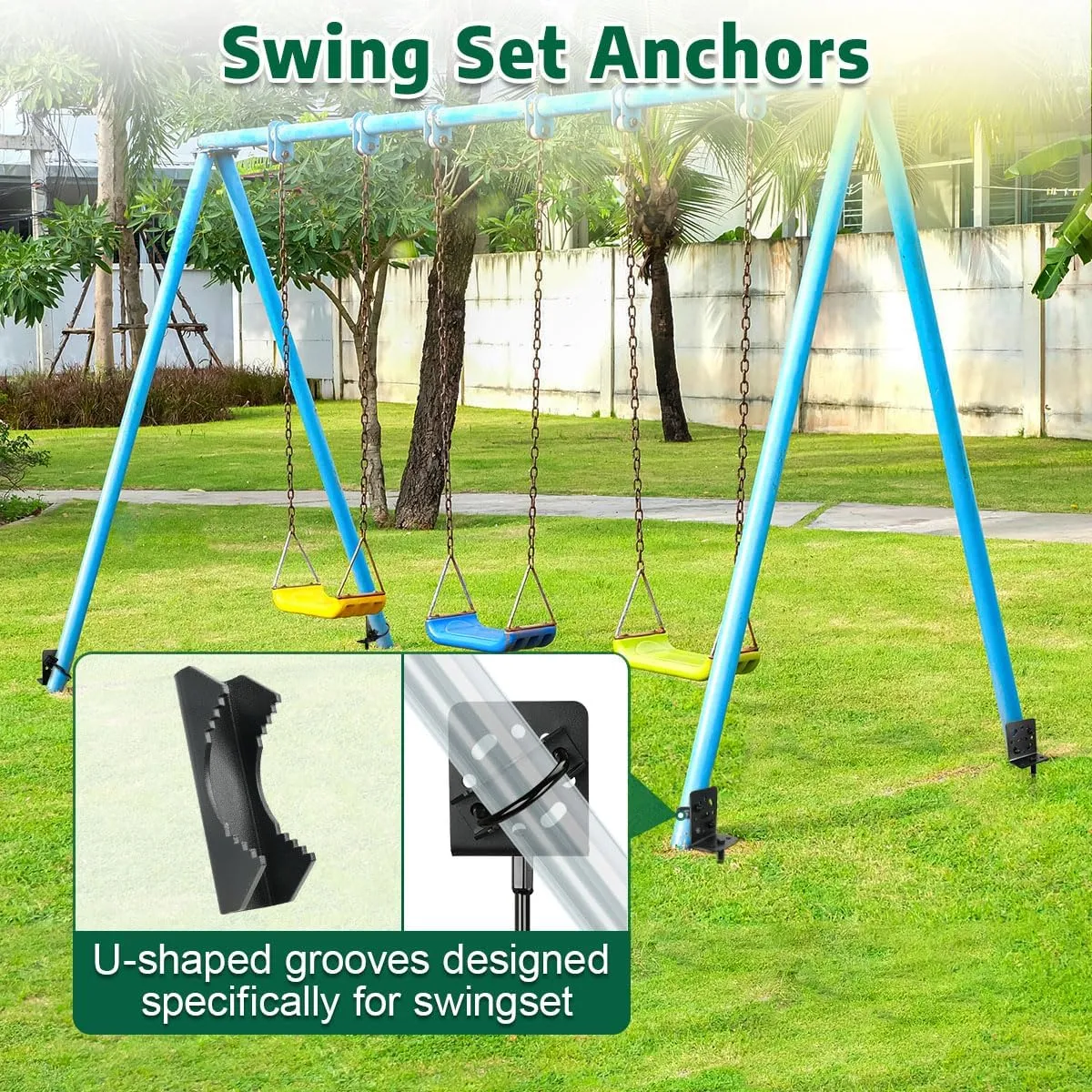 Ground Anchors Screw in - Heavy Duty Trampoline Stakes with Brackets - Multi Purpose Mobile Home Anchors, Storage Shed Anchors, Swing Set Anchors for Garden, Fence, Carport