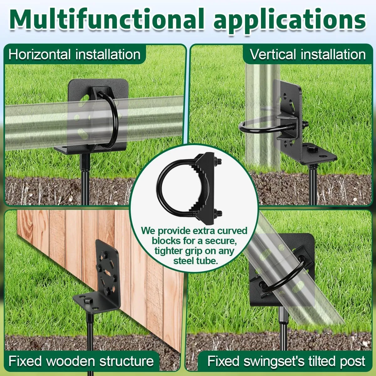 Ground Anchors Screw in - Heavy Duty Trampoline Stakes with Brackets - Multi Purpose Mobile Home Anchors, Storage Shed Anchors, Swing Set Anchors for Garden, Fence, Carport
