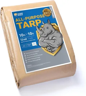 GUARD SHIELD Beige Tarp 10x10 Feet Large Tarps Heavy Duty Outdoor Tarpaulin Cover 12mil