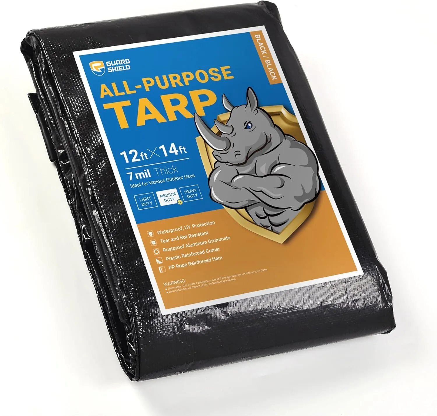 GUARD SHIELD Black Tarp Waterproof 12x14 Feet Medium Duty All Purpose Poly Tarps Cover 7mil