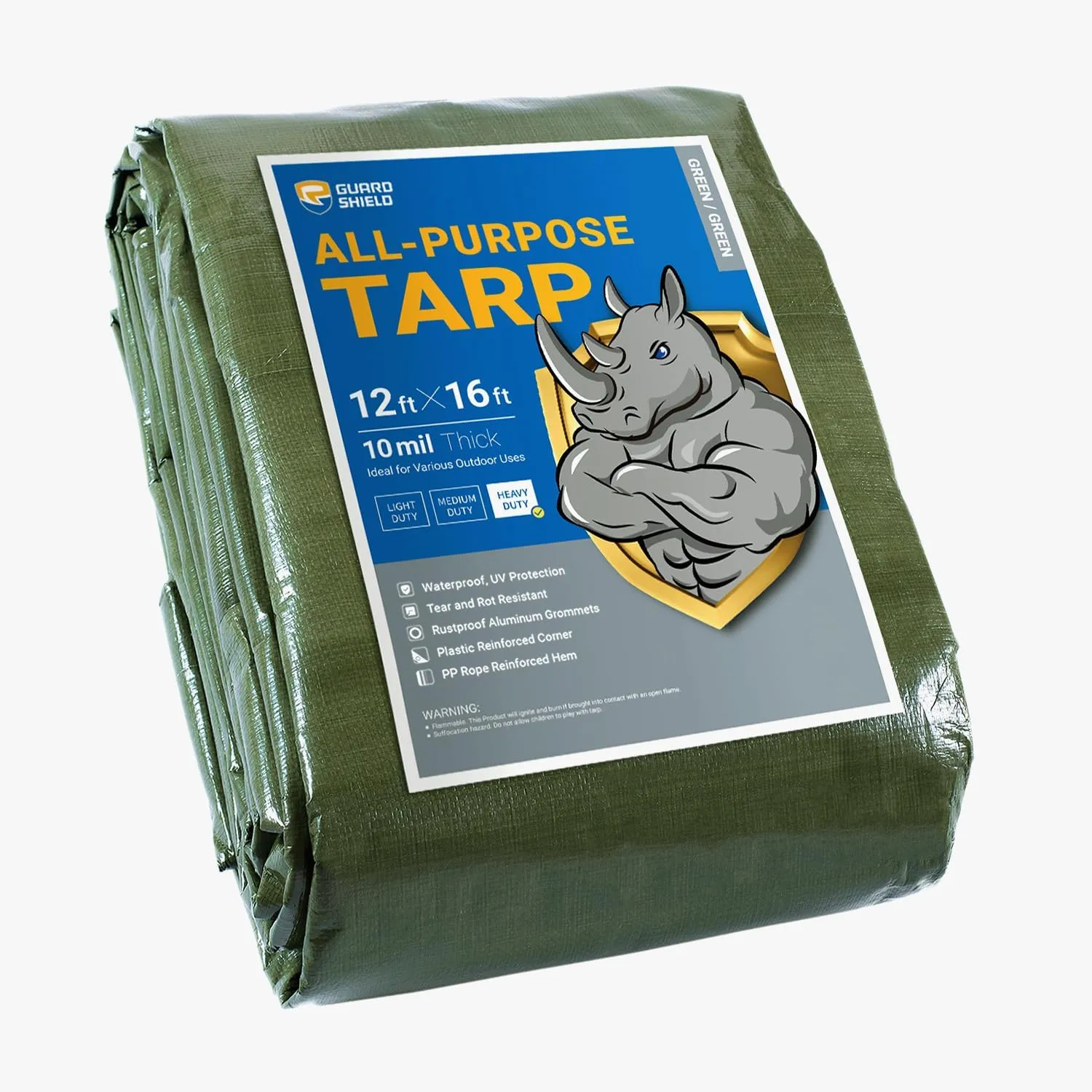 GUARD SHIELD Heavy Duty Tarp 12x16 Feet Green Multi Purpose Thick Waterproof Poly Tarp Cover 10mil