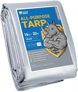 GUARD SHIELD Heavy Duty Tarp 16x20 Feet Silver Multi Purpose Thick Waterproof Poly Tarp Cover 10mil