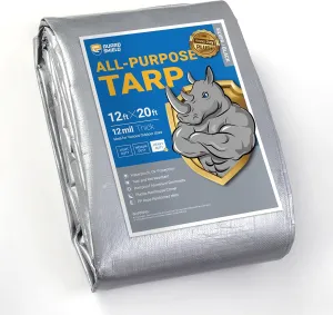 GUARD SHIELD Heavy Duty Tarp Waterproof 12x20 Feet Silver/Black Large Outdoor Tarps Cover 12mil