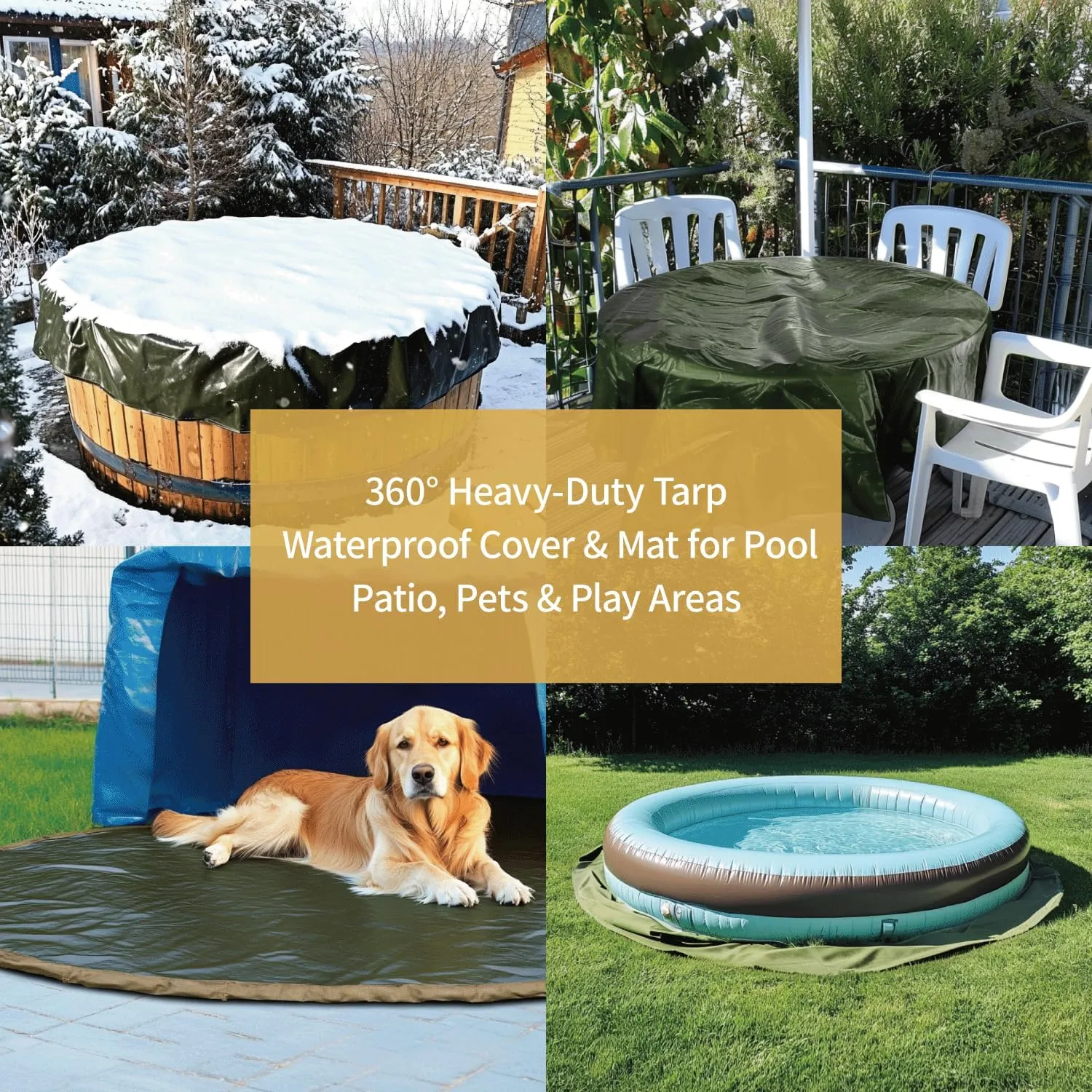 GUARD SHIELD Round Tarp Waterproof Heavy Duty Green 15 Feet Cover Outdoor Inflatable Pool Ground Cloth Tarps for Under Pool