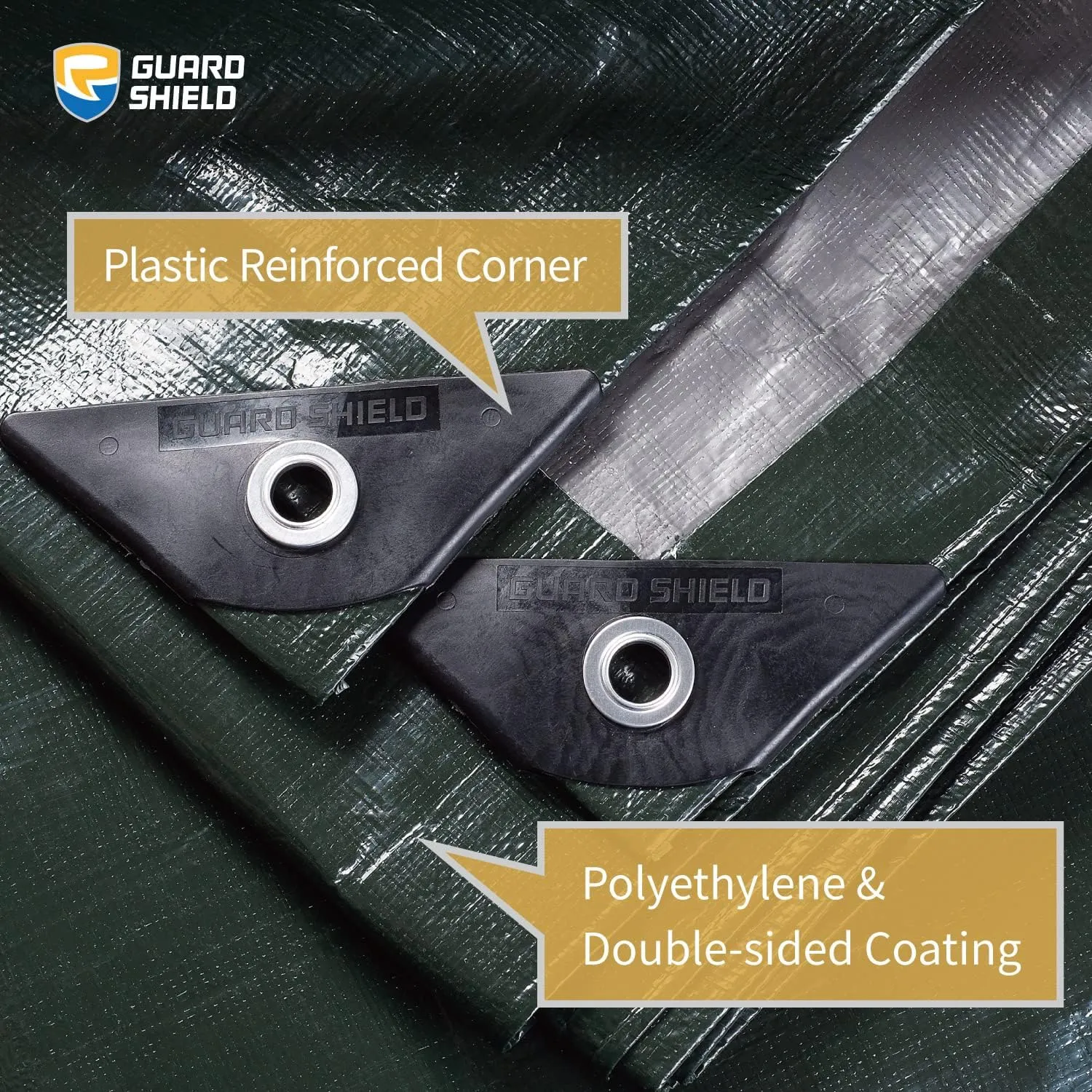 GUARD SHIELD Super Heavy Duty Green/Silver Poly Tarp Cover 12x16 Feet Waterproof 16mil Thick UV and Tear Resistant Tarpaulin with Grommets and Reinforced Edges