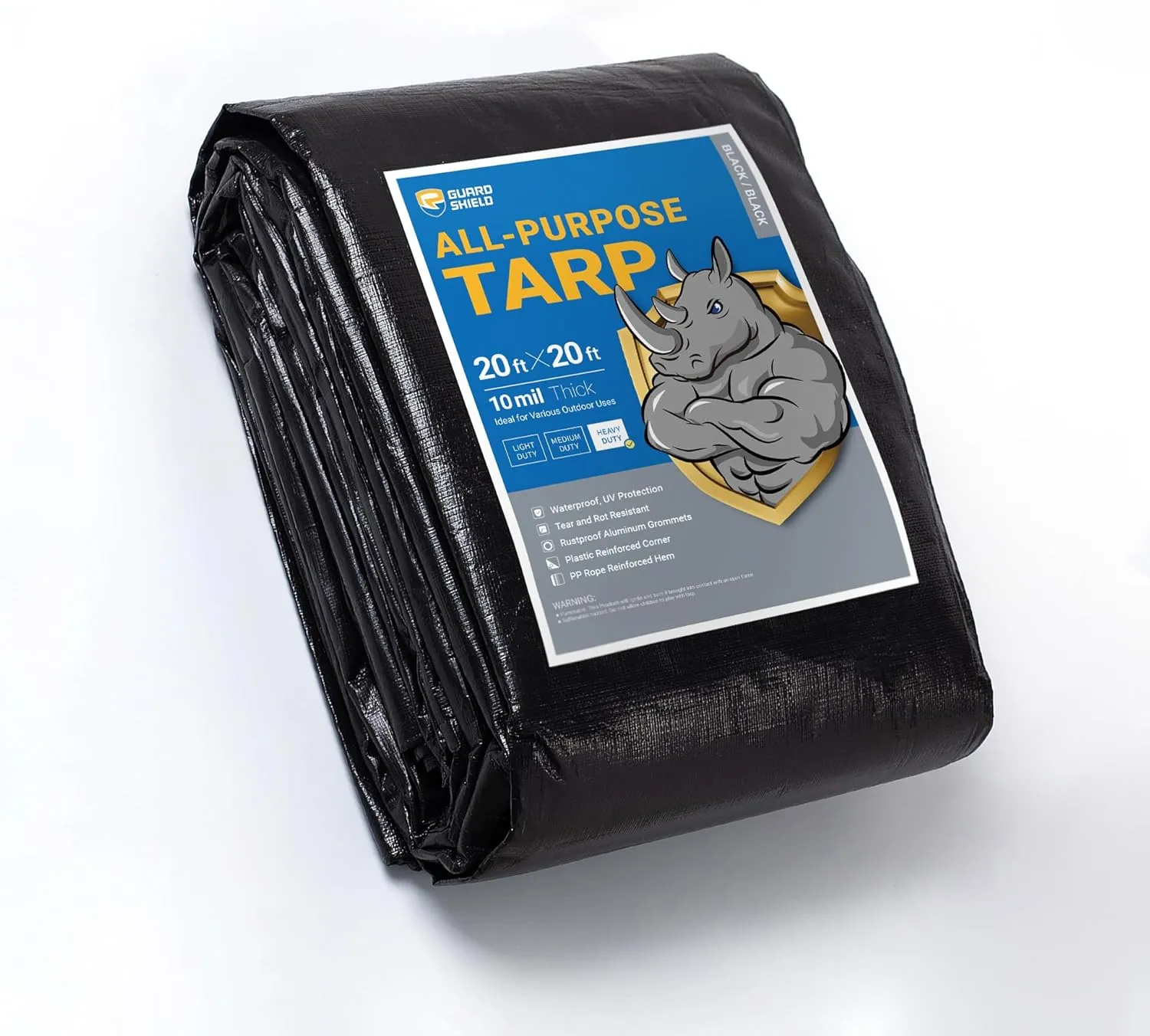 GUARD SHIELD Tarps Heavy Duty Waterproof 20x20 Feet Black Poly Tarp Cover Square Outdoor Thick UV Resistant Tarpaulin with Grommets 10mil
