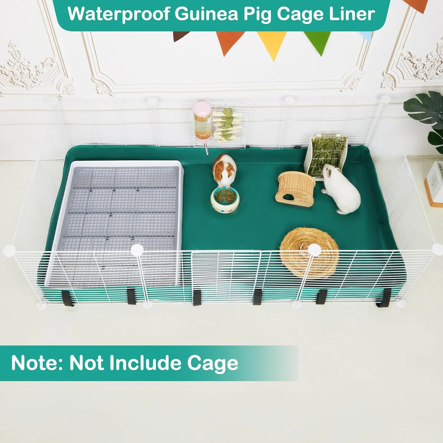 Guinea Pig Cage Liner, Waterproof Liner for Guinea Pigs, Guinea Pig Bedding with Tarp Bottom for C&C Grids, Cage Liners for Guinea Pig, Bunny, Hamster, Rabbit,Not Include Cage,47 * 24 inches