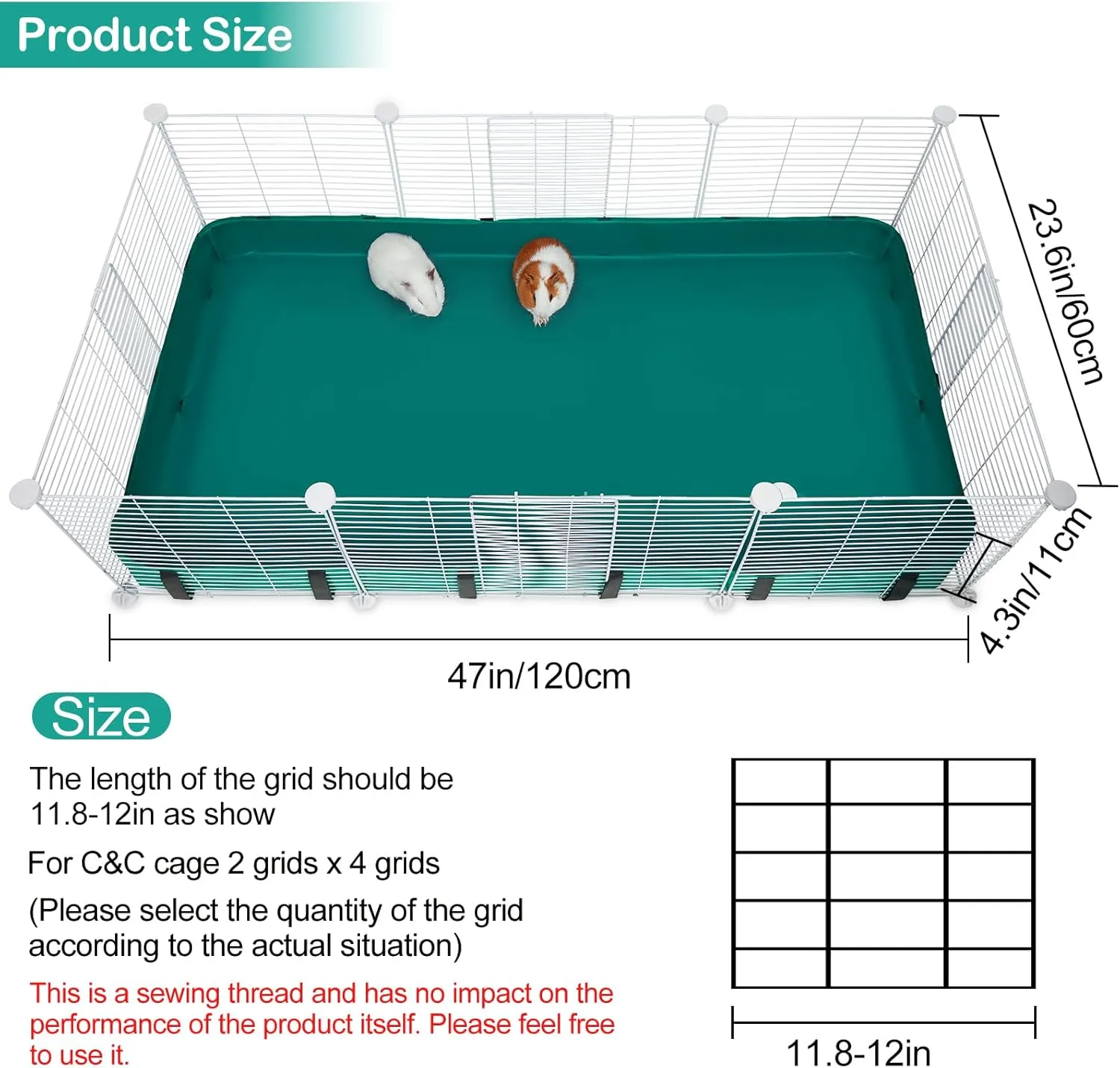 Guinea Pig Cage Liner, Waterproof Liner for Guinea Pigs, Guinea Pig Bedding with Tarp Bottom for C&C Grids, Cage Liners for Guinea Pig, Bunny, Hamster, Rabbit,Not Include Cage,47 * 24 inches