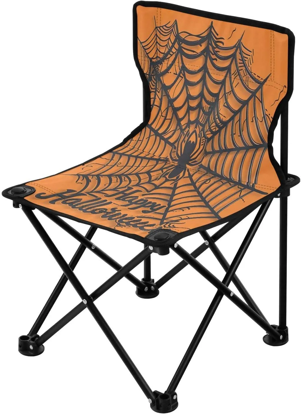 Halloween Black Web Portable Outdoor Folding Chair Anti-Slip Padded Oxford Cloth Stool Camping Chair Small for Beach Hiking Fishing Gardening Quad Camp Chair