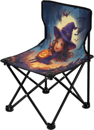 Halloween Flying Witch Portable Outdoor Folding Chair Anti-Slip Padded Oxford Cloth Stool Camping Chair Small for Beach Hiking Fishing Gardening Quad Camp Chair