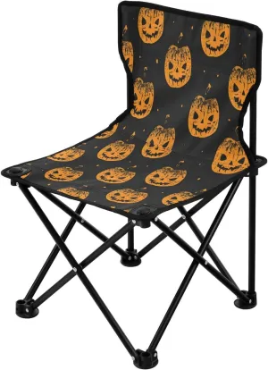 Halloween Pumpkin Spectre Face Portable Outdoor Folding Chair Anti-Slip Padded Oxford Cloth Stool Camping Chair Small for Beach Hiking Fishing Gardening Quad Camp Chair
