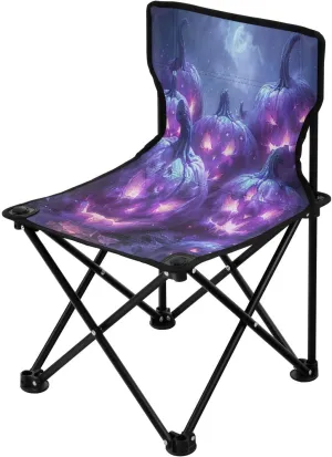 Halloween Pumpkin Spectre Face Portable Outdoor Folding Chair Anti-Slip Padded Oxford Cloth Stool Camping Chair Small for Beach Hiking Fishing Gardening Quad Camp Chair