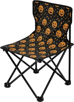 Halloween Pumpkin Spectre Face Portable Outdoor Folding Chair Anti-Slip Padded Oxford Cloth Stool Camping Chair Small for Beach Hiking Fishing Gardening Quad Camp Chair