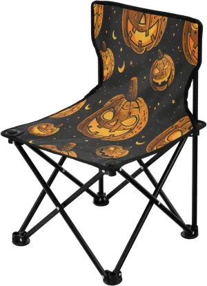 Halloween Pumpkin Spectre Face Portable Outdoor Folding Chair Anti-Slip Padded Oxford Cloth Stool Camping Chair Small for Beach Hiking Fishing Gardening Quad Camp Chair