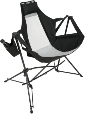 Hammock Camping Chair, Folding Portable Rocking Chair, Aluminum Alloy Adjustable Back Swinging Chair with Pillow Cup Holder, Recliner with Carry Bag for Outdoor Travel Lawn Backyard, Black