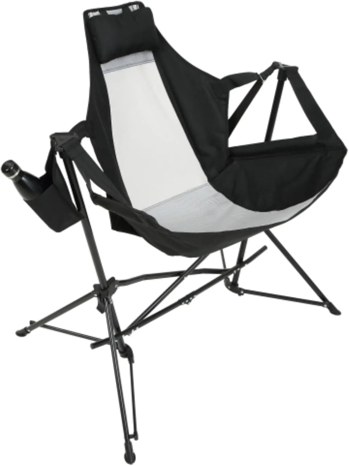 Hammock Camping Chair, Folding Portable Rocking Chair, Aluminum Alloy Adjustable Back Swinging Chair with Pillow Cup Holder, Recliner with Carry Bag for Outdoor Travel Lawn Backyard, Black