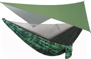 Hammock Camping Hammock with Rain Fly Tarp and Mosquito Net Tent Tree Straps Portable Single Double Nylon Parachute Hammock for Travel