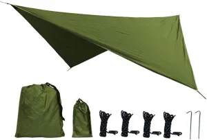 Hammock Rain Fly Camping Tarp Waterproof, 11.8 X 9.5 Ft Lightweight Backpacking Rain Tarp Shelter for Hiking Outdoor (Color : Army Green, Size : 360 * 290cm)