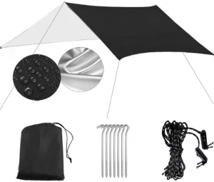 Hammock Rain Fly Camping Tarp,Multifunctional Waterproof Hexagon Tent Tarp, Lightweight and Compact for Backpacking,Hiking,Traveling (Color : Black, Size : 300 * 400CM)