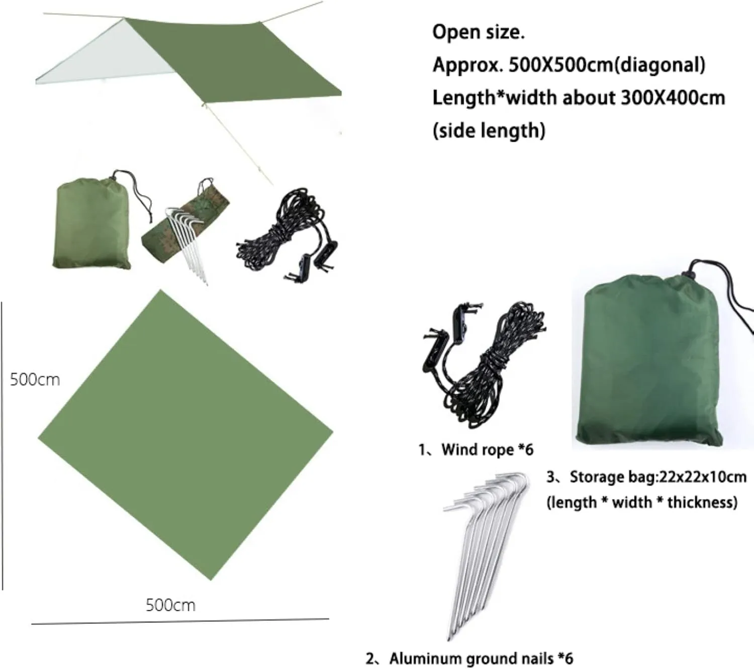 Hammock Rain Fly Camping Tarp,Multifunctional Waterproof Hexagon Tent Tarp, Lightweight and Compact for Backpacking,Hiking,Traveling (Color : Black, Size : 300 * 400CM)