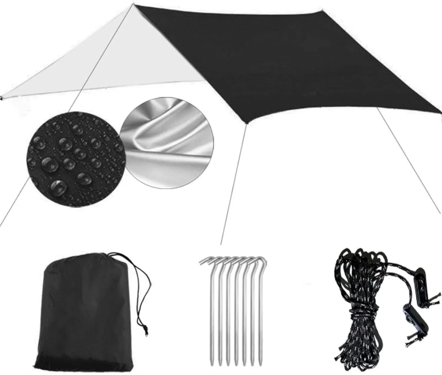 Hammock Rain Fly Camping Tarp,Multifunctional Waterproof Hexagon Tent Tarp, Lightweight and Compact for Backpacking,Hiking,Traveling (Color : Black, Size : 300 * 400CM)
