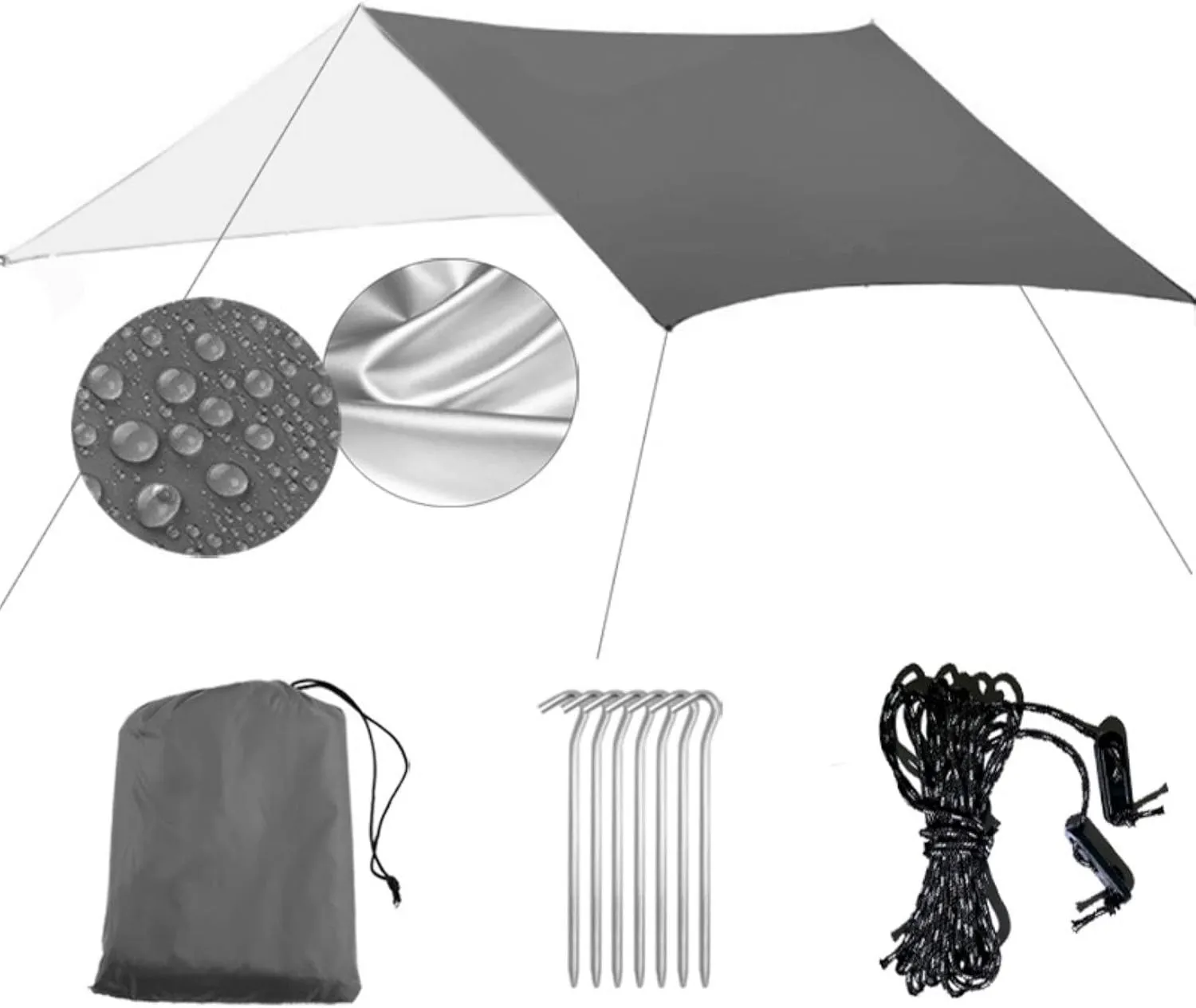 Hammock Rain Fly Camping Tarp,Multifunctional Waterproof Hexagon Tent Tarp, Lightweight and Compact for Backpacking,Hiking,Traveling (Color : Gray, Size : 300 * 300CM)