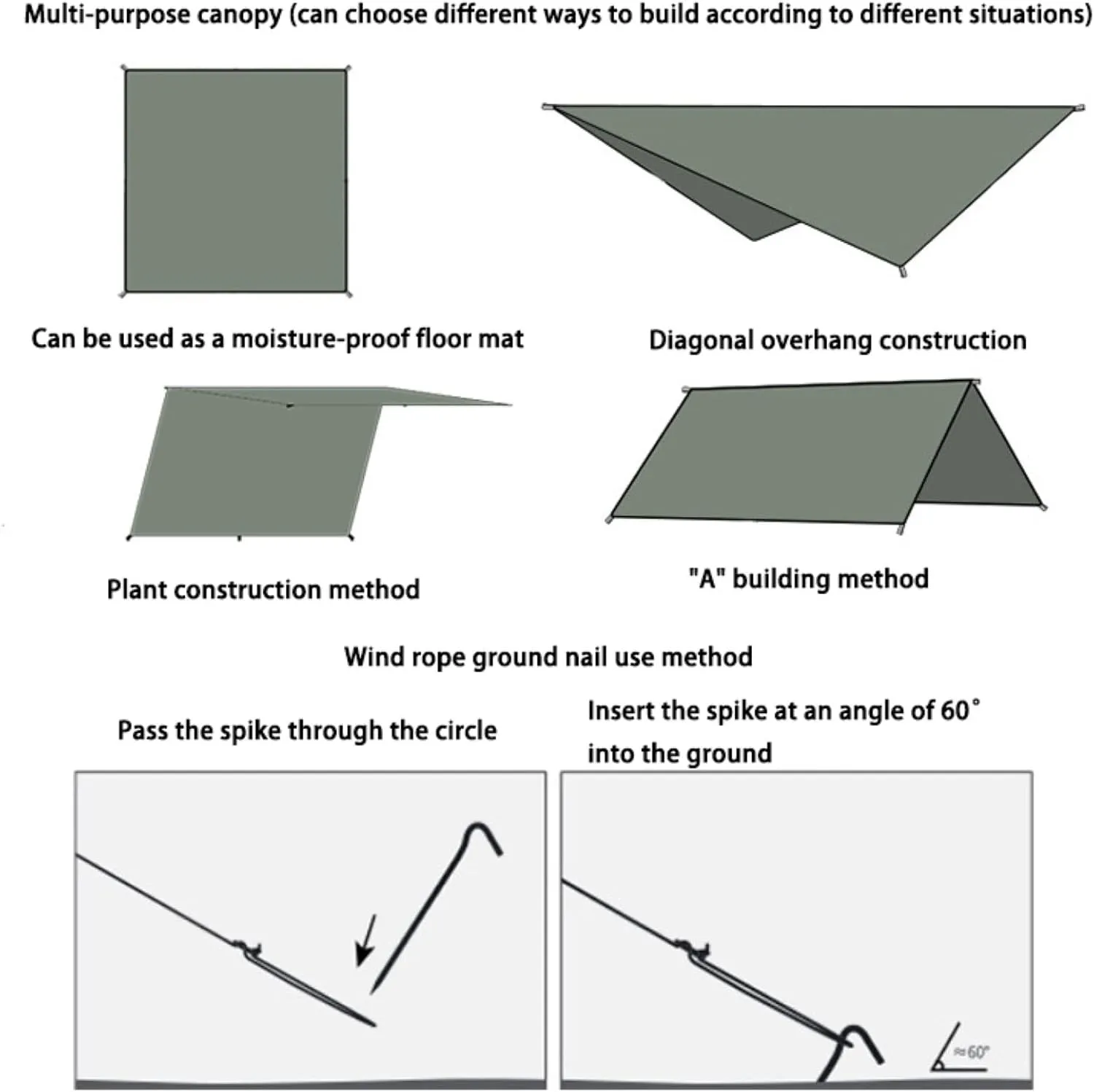 Hammock Rain Fly Camping Tarp,Multifunctional Waterproof Hexagon Tent Tarp, Lightweight and Compact for Backpacking,Hiking,Traveling (Color : Gray, Size : 300 * 300CM)