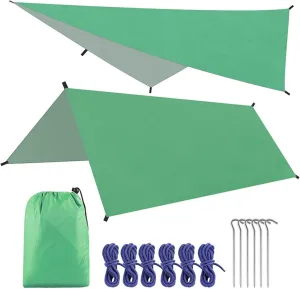 Hammock Rain Fly Tent Tarp, 3m X 3m Tarpaulin Portable Sunshade Lightweight Waterproof Hammock Rain Fly for Camping Travel Beach (Color : Green, Size : 300 * 300cm)