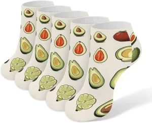 Hand Drawn Ankle Socks for Men & Women, 5 Pairs Breathable Soft Low Cut Socks, Stretch Sweat Wicking Sox