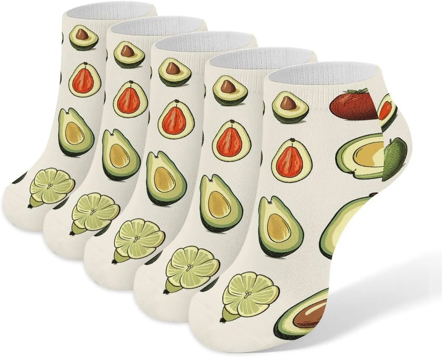 Hand Drawn Ankle Socks for Men & Women, 5 Pairs Breathable Soft Low Cut Socks, Stretch Sweat Wicking Sox