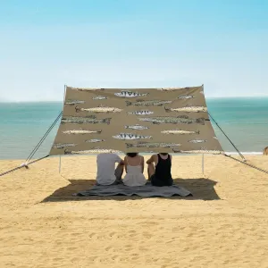 Hand Drawn River Fish Beach Camping Tent Sun Shelter for Whole Family, Beach Shade Canopy with UPF50  UV Protection,Easy Set Up and Carry,Outdoor Shade for Trips, Fishing, Backyard Fun Picnics