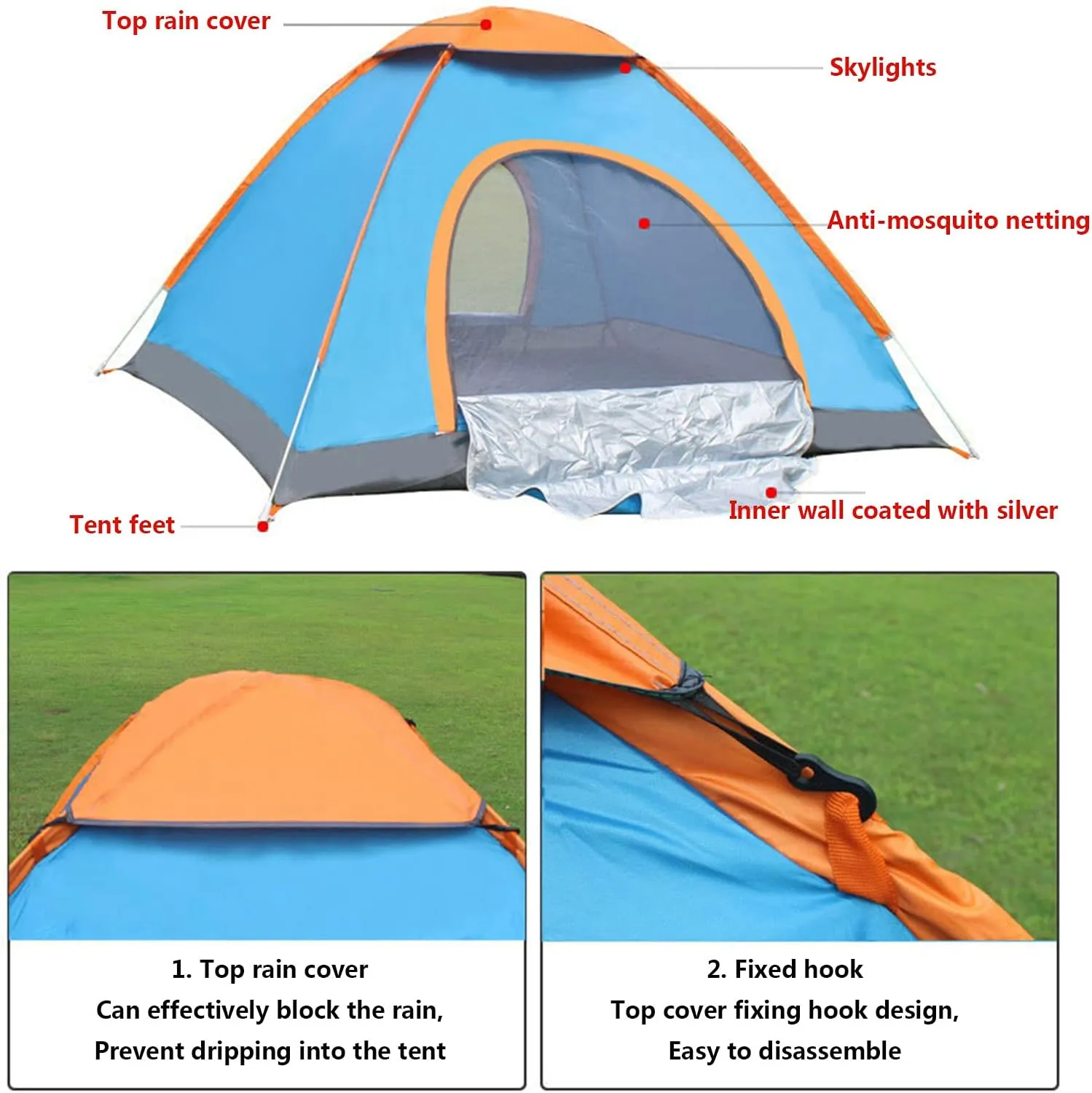 Hand-Throwing Automatic Quick-Opening Tent Two-Person Beach Camping Outdoor Travel Single-Layer Tent, Family Picnic Waterproof and Mosquito-Proof Tent (Green 200 * 150 * 120CM) (Camouflage 2