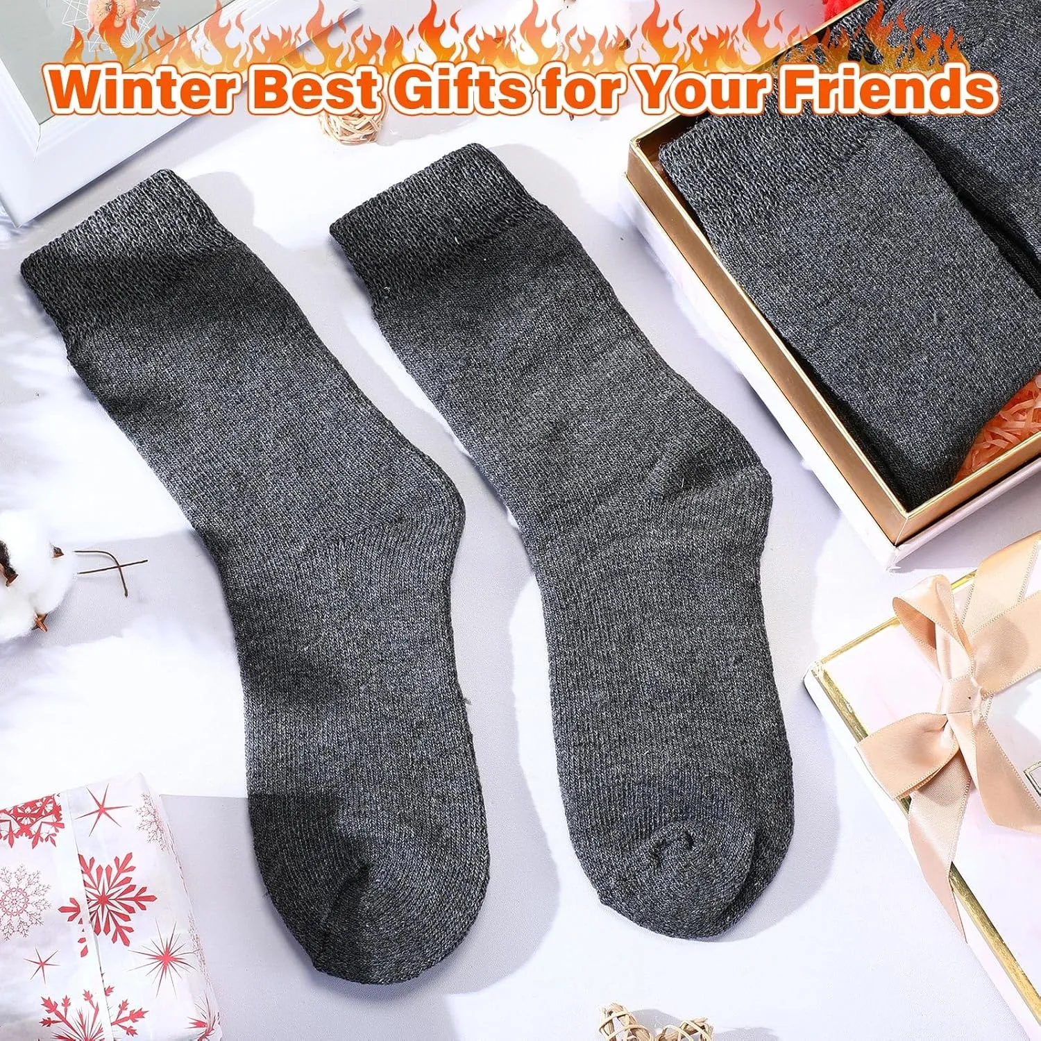 Handepo 20 Pairs Men's Wool Socks Bulk Thermal Winter Thick Cozy Interior Warm Boot Socks Gift for Women Men Christmas