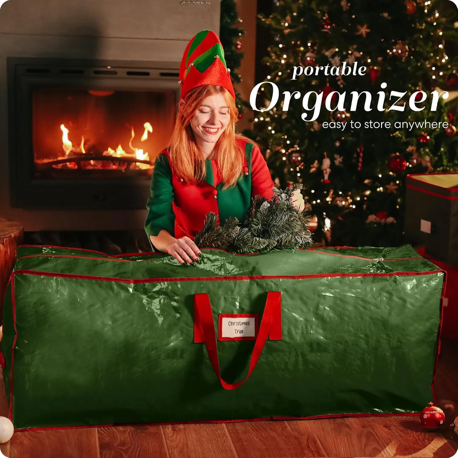 Handy Laundry, Christmas Tree Storage Bag - Stores 9 Foot Artificial Xmas Holiday Tree, Durable Waterproof Material, Zippered Bag, Carry Handles. Protects Against Dust, Insects and Moisture.