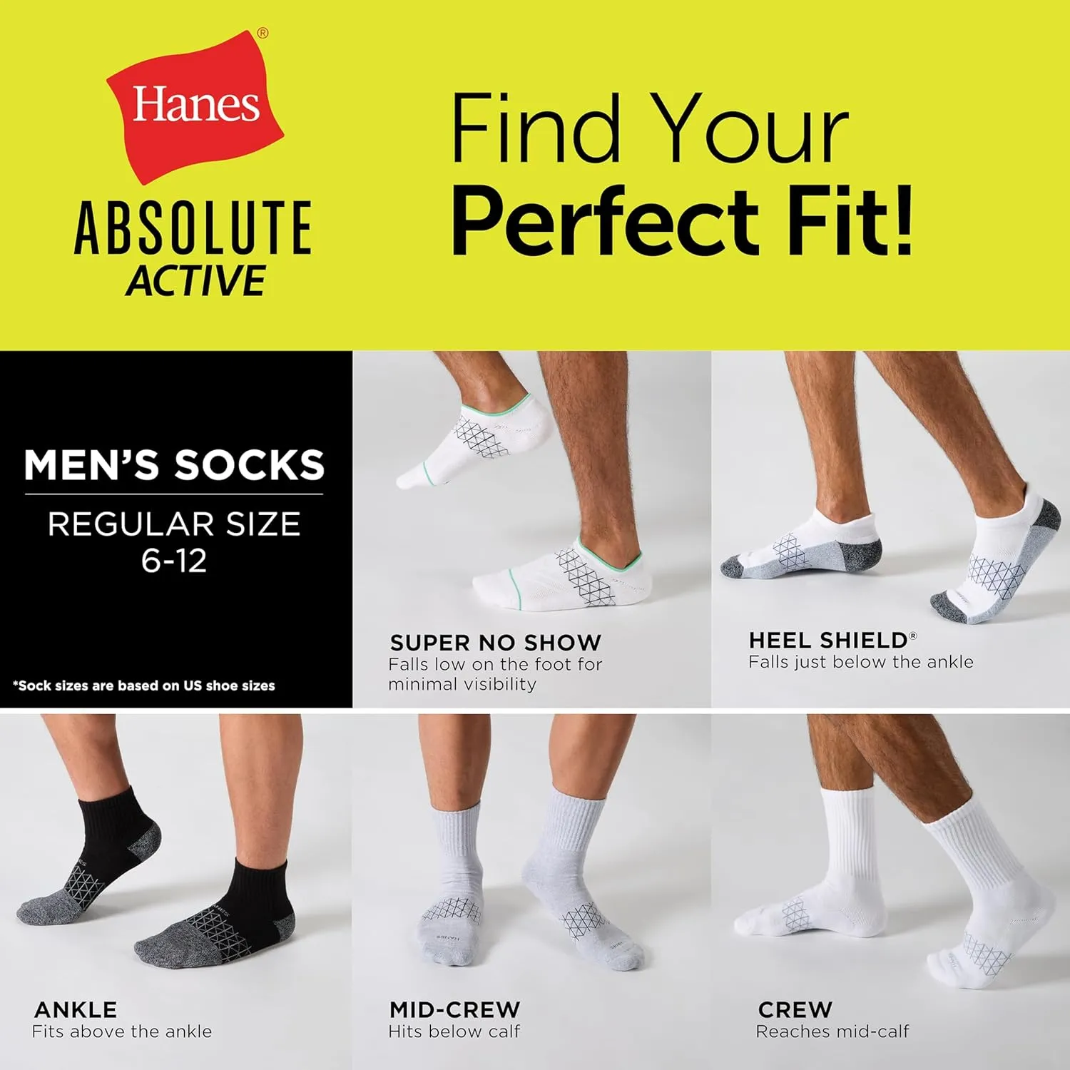 Hanes Men's Absolute Active Cushioned Crew, Moisture Wicking Socks, Seamless Toe, 4-Pack