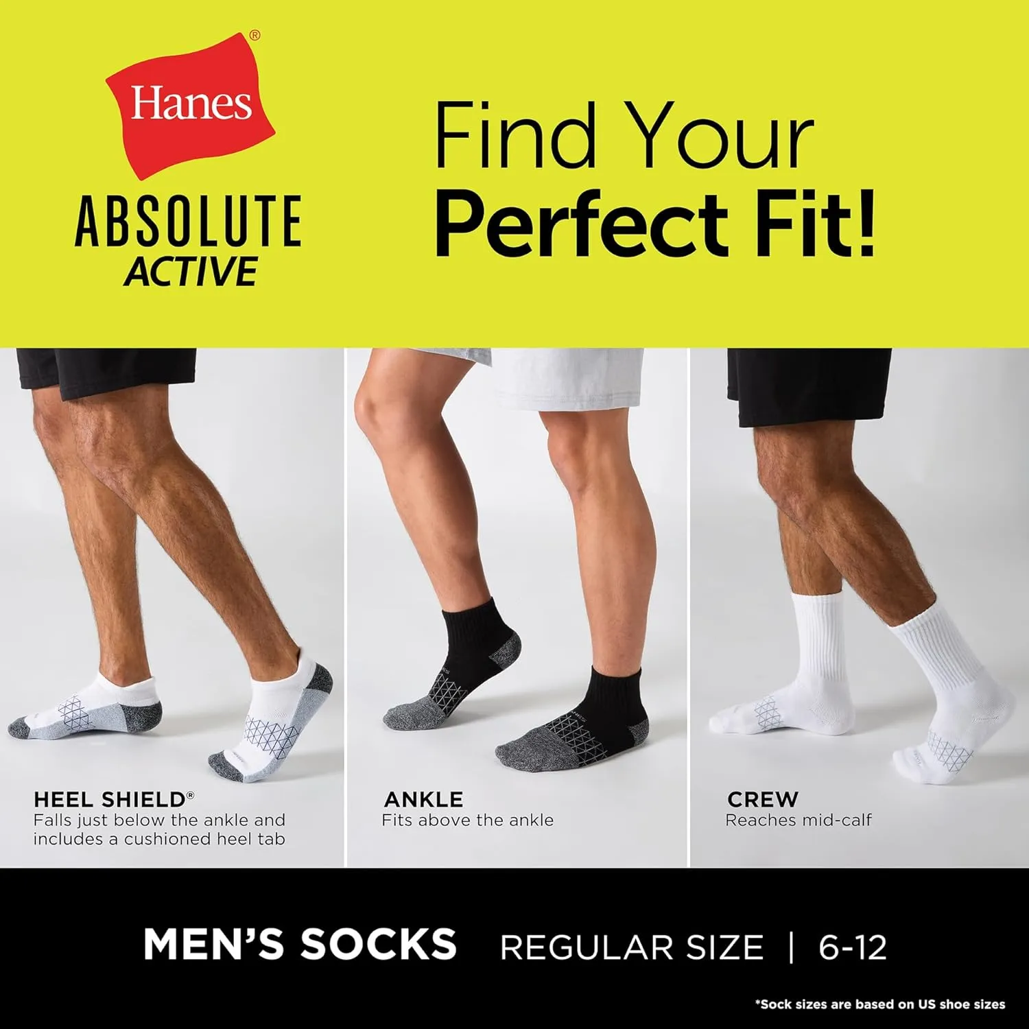 Hanes Men's Absolute Active Cushioned Crew, Moisture Wicking Socks, Seamless Toe, 4-Pack