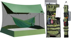 Hanging Organizer   Camping Tarp, Organizer for Inside with Campsite Storage Straps & Mesh Pockets & Hanging Hooks, Large Tarp for Hammock