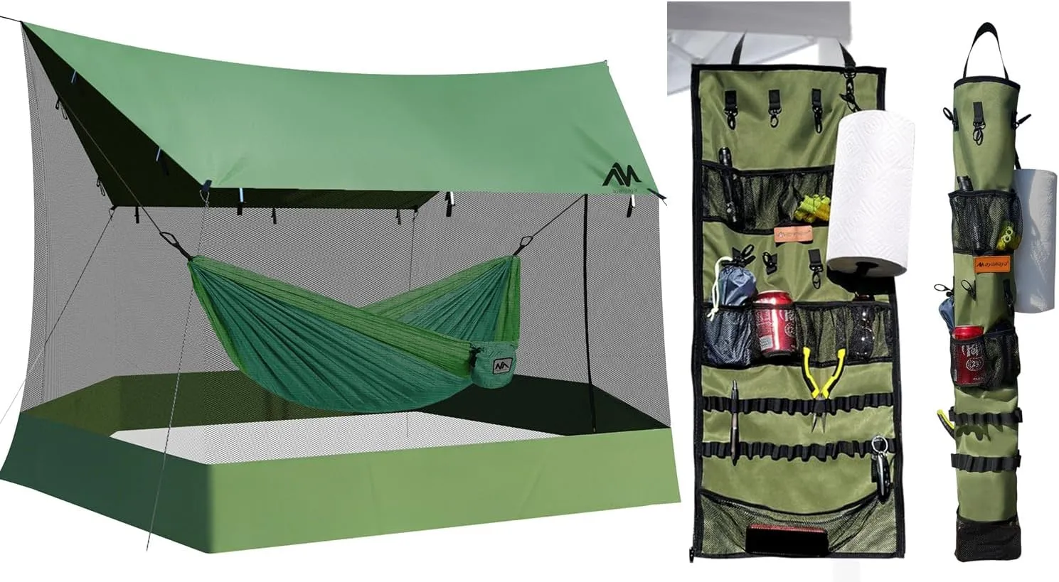 Hanging Organizer   Camping Tarp, Organizer for Inside with Campsite Storage Straps & Mesh Pockets & Hanging Hooks, Large Tarp for Hammock