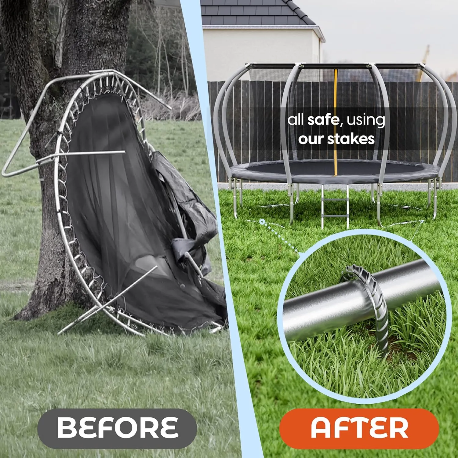 Happin® Ultra Strong Trampoline Stakes Anchors High Wind, Ground Anchors Heavy Duty, Trampoline Tie Down Anchor Kit, Ground Stakes Galvanized Steel, Trampoline Accessories, U Shaped (4 Pack, Silver)