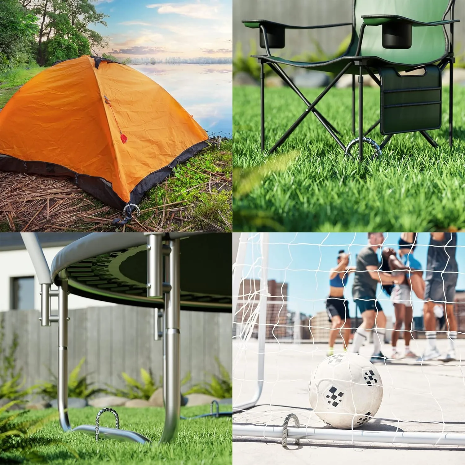 Happin® Ultra Strong Trampoline Stakes Anchors High Wind, Ground Anchors Heavy Duty, Trampoline Tie Down Anchor Kit, Ground Stakes Galvanized Steel, Trampoline Accessories, U Shaped (4 Pack, Silver)