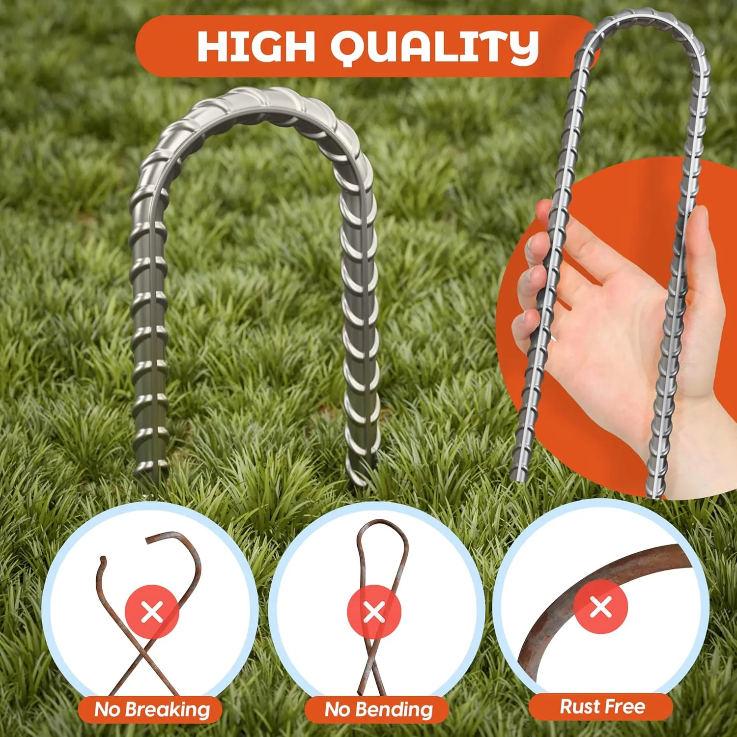 Happin® Ultra Strong Trampoline Stakes Anchors High Wind, Ground Anchors Heavy Duty, Trampoline Tie Down Anchor Kit, Ground Stakes Galvanized Steel, Trampoline Accessories, U Shaped (4 Pack, Silver)