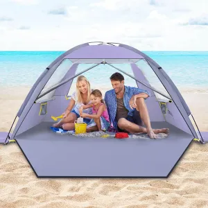 Happy Travel Beach Tent, UPF 50  UV Protection Sun Shade Shelter for 3/4/5/6/7/8 Person, Portable Beach Canopy for Family & Baby, Lightweight & Easy Setup Beach Cabana with 3 Ventilation Mesh Windows
