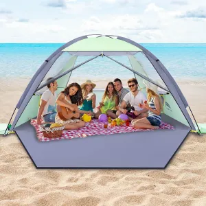 Happy Travel Beach Tent, UPF 50  UV Protection Sun Shade Shelter for 3/4/5/6/7/8 Person, Portable Beach Canopy for Family & Baby, Lightweight & Easy Setup Beach Cabana with 3 Ventilation Mesh Windows