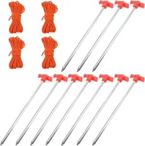 Happyyami Tent Stakes Set 1 Pack Heavy Duty Steel Pegs Reflective Rope for Tent Tarp and Canopy
