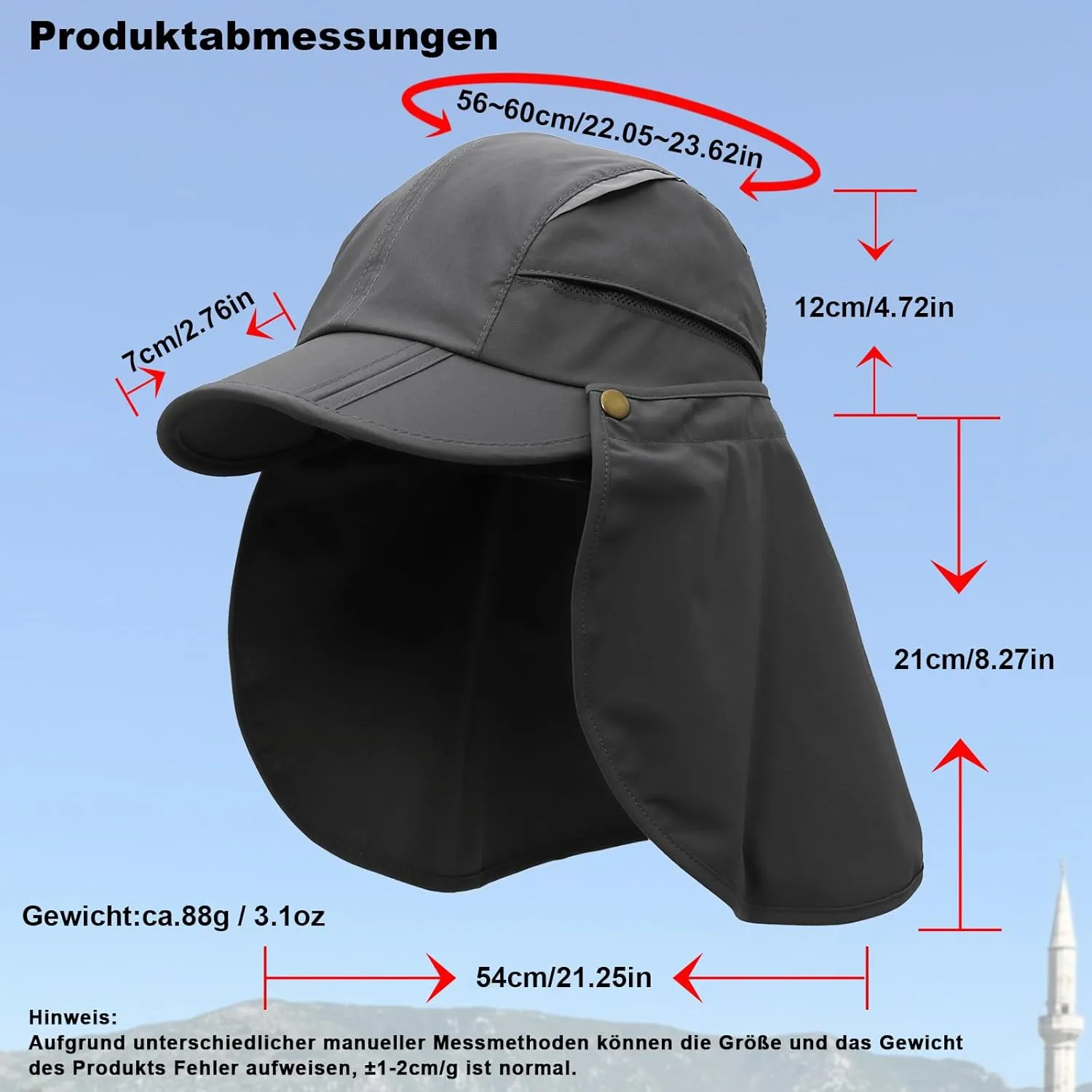 Hat with Neck Protection Detachable Multi-Purpose Summer Sun Hat Sun Protection Breathable Quick Dry UV Protection