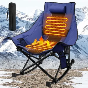 Heated Camping Chair Oversize, XL Heated Rocking Chair with 3 Levels for Back and Seat, Portable Outdoor Heated Folding Chair, Heavy Lawn Chair for Camping