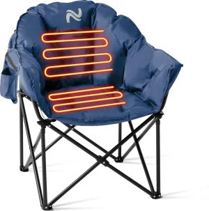 Heated Camping Chair, Padded Camp Chair Round Moon Saucer Folding Lawn Chair Outdoor Chair, Oversized Patio Lounge Chairs Portable Folding Camping Chairs Heated Chair, Ashy Blue