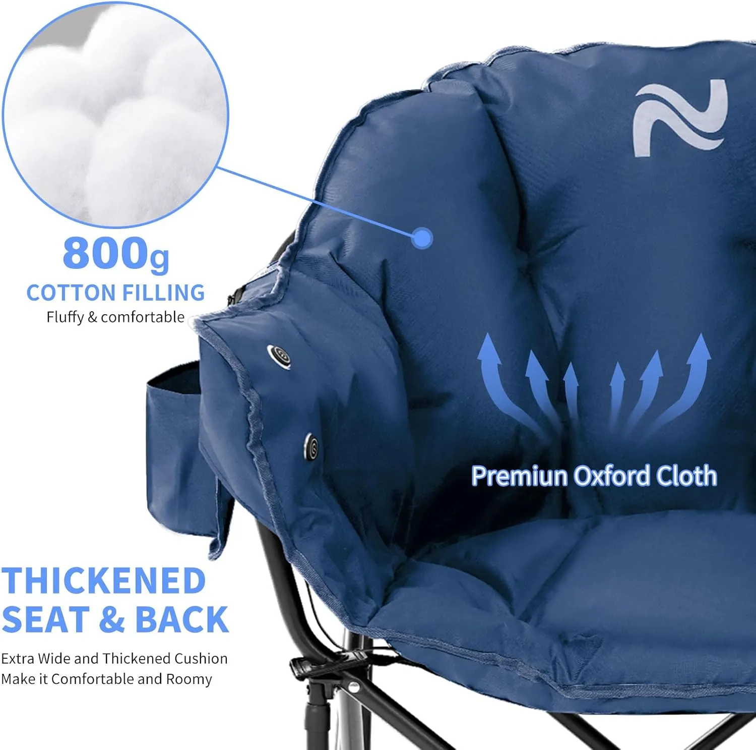 Heated Camping Chair, Padded Camp Chair Round Moon Saucer Folding Lawn Chair Outdoor Chair, Oversized Patio Lounge Chairs Portable Folding Camping Chairs Heated Chair, Ashy Blue