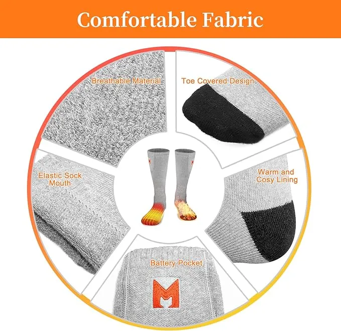 Heated Socks for Men and Women, Battery Operated Socks Washable Electric Heated Socks for Hiking Camping Skiing Fishing Hunting Mountaineering